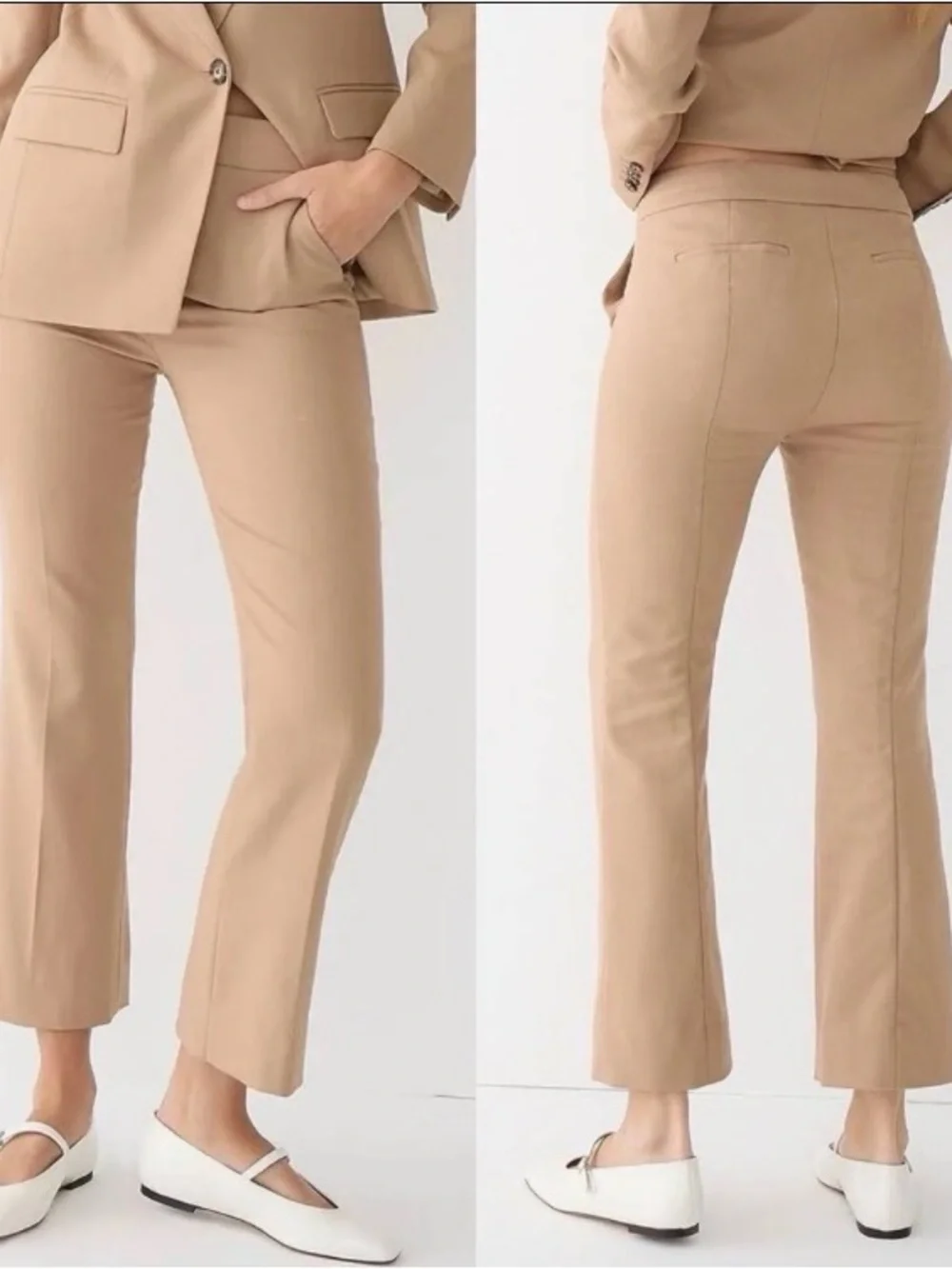 J. Crew Tan Nova Fides Crop Flare Wool Trousers Size 6